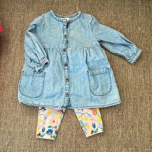 The cutest 3-6 month denim dress and leggings outfit!